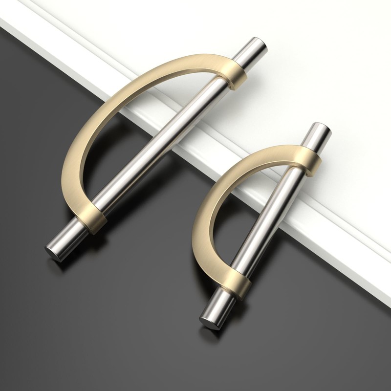 Amerdeco 6 Pack Brushed Satin Nickel and Gold Cabinet Pulls