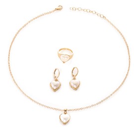 TTPSRY 3 Piece Jewellery Set Women's Girls Love Pearl Jewellery Set Necklace Pendant Earrings Ring Set Adjustable Jewellery, Alloy Steel