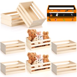 6 Pcs 12.5'' Large Wooden Crates for Crafts Unfinished Wood Crate Box for Display DIY Decorative Storage Basket Container Bulk for Decor, Kitchen Home, Pantry, Bedroom, Milk, Book, Arts