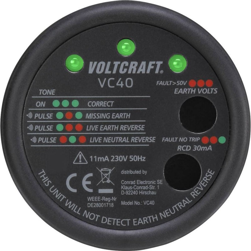 VOLTCRAFT VC40 Steckdosentester CAT II 300V