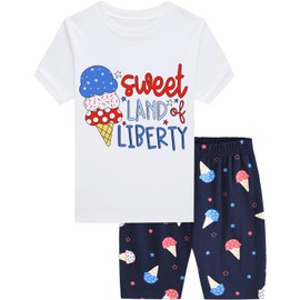 Little Hand Baby Girls Pajamas Cotton Red White Blue Sleepwear Stars 4th of July Short Sleeves Jammies Toddler Clothes Set