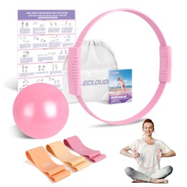 Pilates Essentials Kit for Women, 13.5" Pilates Ring and Ball Set with Resistance Bands for Home Workouts, Portable Pilates Kit with Bag & Training Poster for Full Body Exercise (Pink)