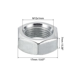 PATIKIL M12x1.0 Steel Hex Nuts, 50 Pack Metric Thread Zinc Plated Finished Hardware Nuts Screw Bolt Fasteners for Lamps Machinery Repair 7mm Height