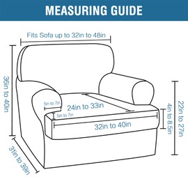 H.VERSAILTEX Sofa Cover 2 Piece T Cushion Armchair Slipcovers Thick Velvet Couch Cover Stretch T Cushion Sofa Covers for 1 Cushion Couch with 1 Individual T Cushion Covers Washable, Sea Grass