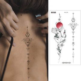 Qpout 30 Sheets Black Realistic Temporary Tattoos for Women Girls 95+ Large Size Vintage Sun Moon Roses Butterfly Feather Designs Body Art Tattoo Stickers for Neck Arm Hands