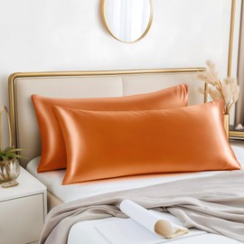 BEDELITE Satin Body Pillow Cover 2 Pack, Super Soft and Cooling Body Pillow Pillowcase for Hair and Skin, Breathable Silky Full Long Pillowcase Cover(20"x54", Burnt Orange)