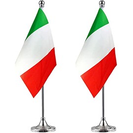 WXTWK 2 Pack Italy Flag Italian Desk Flag Small Mini Italian Table Flags With Stand Base,Home Office Festival Events Celebration Decorations