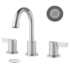 Cinwiny Bathroom Faucets for Sink 3 Hole 8 Inch Widespread Bathroom Faucet Polish Chrome Lavatory Vanity Faucet Deck Mounted 2 Handle Bathroom Sink Faucet with Pop-up Drain + 1 Hair Catcher Include