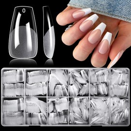 LoveOurHome 750pc Medium Coffin Nail Tips Clear Fake Nails Coffin Gel Nail Tips Full Cover Acrylic Nails Clear Press on Nails Medium Coffin False Nail 15 Sizes Fingernail for Gel Nail Extension