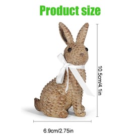 MicoSim Rattan Effect Resin Bunny Easter Decor,Table Rabbit Easter Decorations,Spring Bunnies Decoration Statue Figurine for Home Farmhouse (Brown, Small-Sedentary)