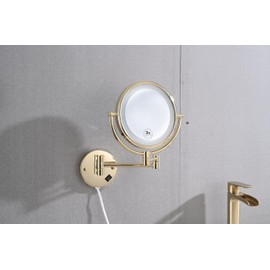 ZJMTOCYU Dual-Sided LED Makeup Vanity Mirror for Beauty, 3X Magnification and 360-Degree Rotation, Elegant Gold Finish