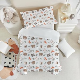 DJDEA Cot Bed Duvet Cover Set, Animals Toddler Bedding Set With Zip Fastening, Kids Duvet Cover 120x150cm With 40x60 cm Pillowcase