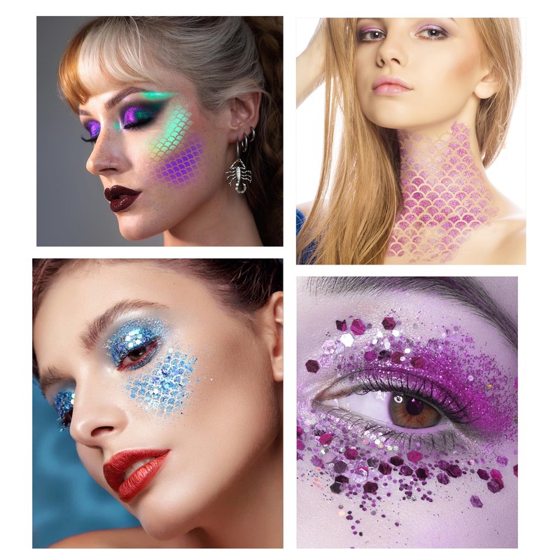 Mermaid Scale Stencil Set 9 Pieces Reusable Mermaid Face Makeup