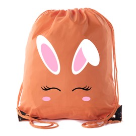 Mato & Hash Easter Basket Bags, Bulk Drawstring Backpacks, Party Favor Goody Bags for Easter - Bunny Face - Orange CA2500EasterDTG S5