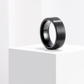 King Will 8mm Black Mens Tungsten Wedding Rings Matte Brushed Finish Surface Pipe Cut Edge Polished Inner Wedding Band for Men Women 14