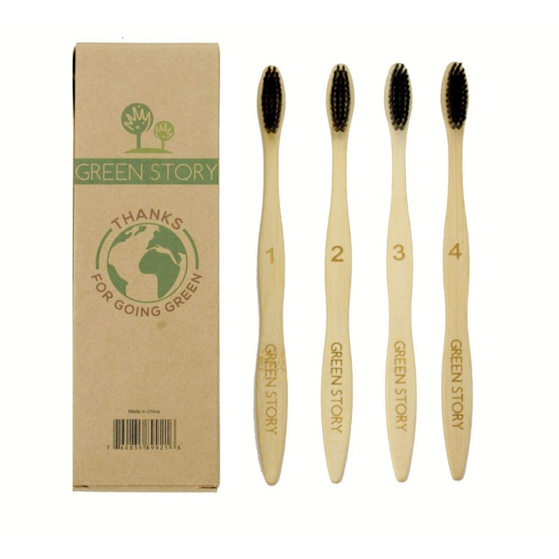 Biodegradable Eco-Friendly Charcoal Infused Bristle Bamboo Toothbrush - Pack of