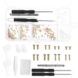 Eyeglass Repair Tool Kit, Gold Glasses Repair Kit Precision Glasses Screwdriver Set with Screws Nose Pads Eyeglass Ear Grips Tweezer for Eyeglasses Sunglasses Presbyopes Watch Repair