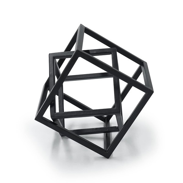 Aoneky Geometric Cube Iron Sculpture - Art Minimaliste Ornaments for Bookshelf Bedroom Salon Home Decoration (Black)