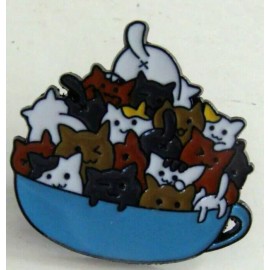 NEW Enamel Multi-color Cat Cup of Cats Pin w Black Rubber Pinback Lapel Hat Pack