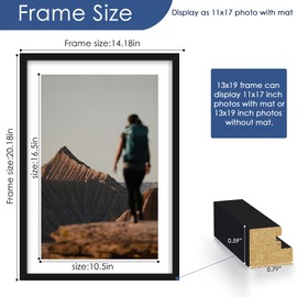 PEALSN 13x19 Picture Frame Set of 6, Display Pictures 11 x 17 with Mat or 13 x 19 Without Mat for Wall Mounting Display, Poster Frames Collage for Wall Decor, Black.