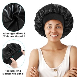 Tyqour Large Shower Cap for Women Silk Bonnet for Men Double Layer Satin Lined Shower Cap Reversible Hair Cap Hair Wrap Hair Cover for Sleeping