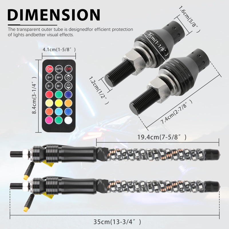 DREAMIZER 2pcs 1FT Whip Lights LED Whip Lights for UTV