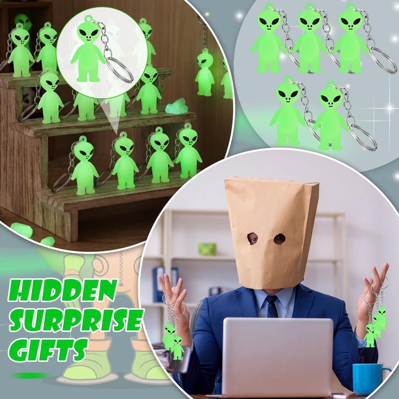 Simgoing 50 Pcs Alien Party Favor, Glow Alien Keychains Bulk,