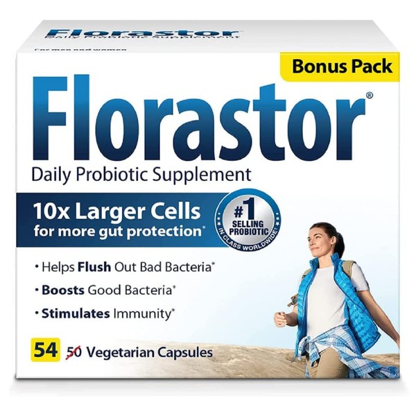 Florastor Daily Probiotic Supplement for Women and Men, Proven to Support Digestive Health, Saccharomyces Boulardii CNCM I-745 (50 Capsules)