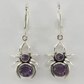 Amber America Facetted Purple AMETHYST Spider Earrings - 925 STERLING SILVER - Leverback #8
