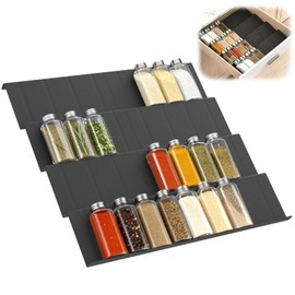 Euqvunn 8 Pack Porta Spezie per Cucina, Portaspezie da Cassetto Estensibile Regolabile da 23 cm a 46 cm, Organizer Cucina per Piano di Lavoro, Credenza, Scaffale, Contenitori da Cucina