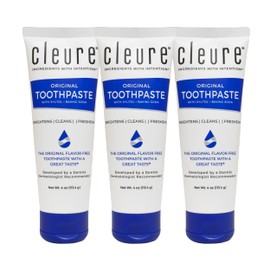 Cleure Original No Fluoride Toothpaste - SLS Free, Mint Free - with Xylitol for Fresh Breath & Helps Whiten - for Kids & Adults - Flavor Free (4oz Tube, Pack of 3)