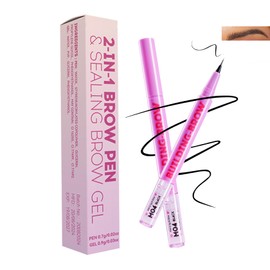 New Waterproof Dual-Ended Brow Pencil & Clear Gel – Precision Tip for Natural-Looking, Defined Eyebrows with Microblading Effect(Black)