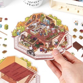3D Sticker Scene Fruit Cheese Shop Orchard Ranch Sticker Therapy Stickers 3D Miniature Scene Stickers Isometric Stickers Aesthetic Sticker Scenes for Adults DIY 3D House Stickers Scrapbook Supplies