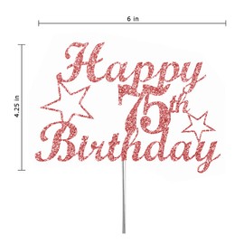 Decoración para tarta de 75 cumpleaños de oro rosa, decoración de 75 fiestas, decoración de alta calidad, purpurina resistente de doble cara, barra de acrílico. Fabricado en Estados Unidos