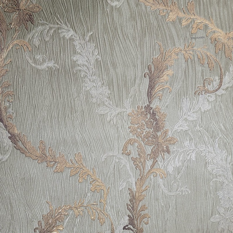 Taupe Peach Cream Floral Damask Faux Plaster Wave Lines Textured