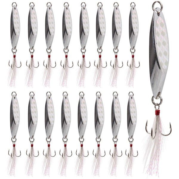 10pcs Fishing Spoon Metal Lure with Sharp Treble Hooks Hard