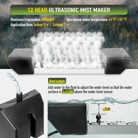 Unbranded 12 Head Ultrasonic Fogger Mist Maker 9000mL/H Ultrasonic Fogger Waterproof Power