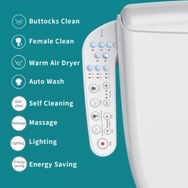 KERDE 08 Smart Electric Bidet Toilet Seat with Warm Air Dryer​ Heated Adjustable Warm Water Seat Temperature Self-Cleaning Nozzle Easy Installation for Most Toilets Elongated (Armrest-Control Model)