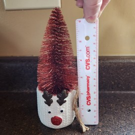 Unbranded Vintage Inspired bristle Bottle Brush Tree in a reindeer Cup 7" red metal tree