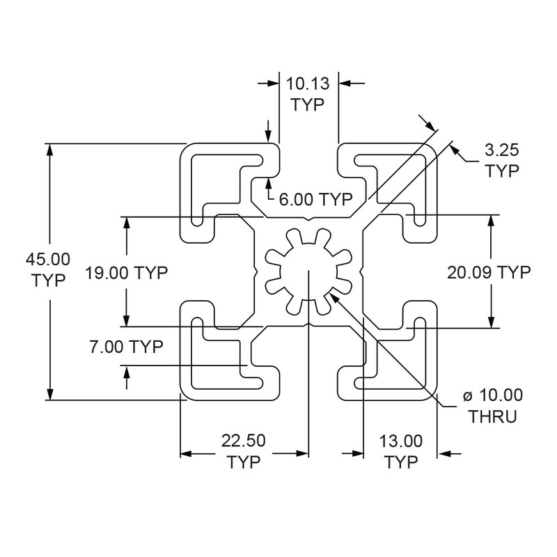 8020, 45-4545, 45 Series 45mm x 45mm 45x45 T-Slotted Aluminum