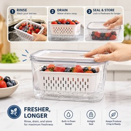 5-Piece Produce Storage Containers for Fridge – Stackable Food Keepers with Removable Drain Baskets & Sealed Lids