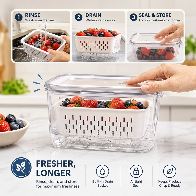 5-Piece Produce Storage Containers for Fridge – Stackable Food Keepers