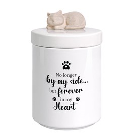Silkwishes Cat Urns for Ashes, Ceramic, White, Animal Print, Pet Memorial, Up to 45lbs
