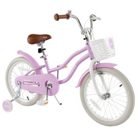 BABY JOY Kids Bike, 14 16 18 Inch Boys Girls Bike for 3-8 Years Old w/Training Wheels, Adjustable Seat, Removable Basket, Handbrake and Coaster Brake, Kids Bicycle-Pink/Purple/Turquoise