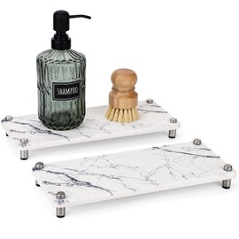 Segbeauty 2pcs Instant Dry Diatomite Tray, Fast Drying Water Absorbing Stone Tray for Sink, Bathroom Countertop Organizer Kitchen Soap Tray Sponge Holder Drying Rack Vanity Trays for Bathroom, White