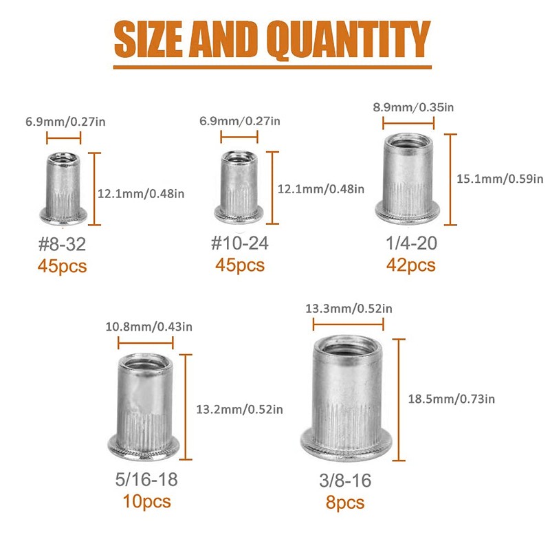 ISPINNER 150pcs #8-32, 10-24, 1/4"-20, 5/16"-18, 3/8"-16 Stainless Steel UNC