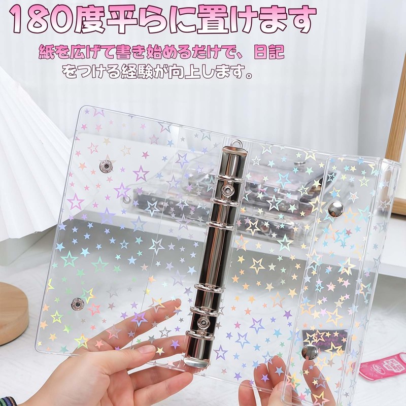 Sticker Book, Star Pattern, Clear Binder, M5/A6 Size, Includes 20