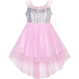 Flower Girls Dress Sequin Mesh Hi-lo Wedding Pageant Birthday Size 14 Years Pink