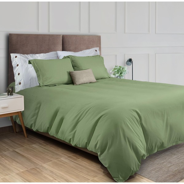White Classic Sage Green Duvet Cover King Size, Microfiber Duvet