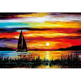 Moruska Sunrise Sailing Boat Puzzle for Adults 1000 Piece Wooden Jigsaw Puzzle Gradient Color Oil Painting Art Puzzles Difficult and Unique